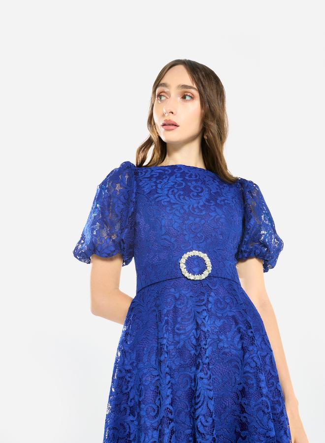 House of Moda Women Floral Lace Puff Sleeve Midi Dress - Image 4